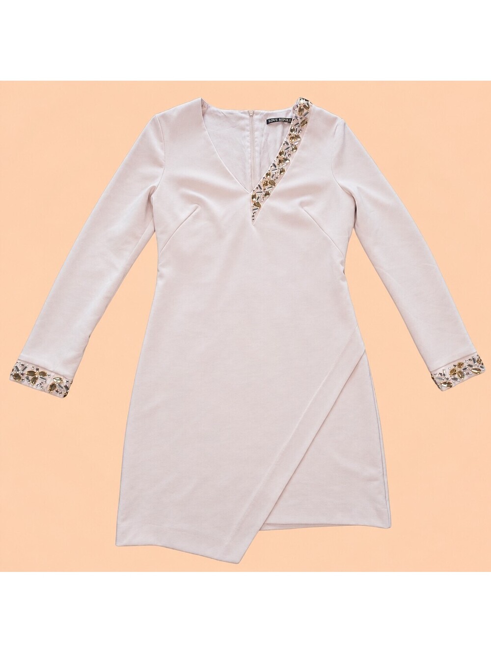 Love Republic Womens Jeweled Blush Pink Long Sleeve Asymmetrical Dress